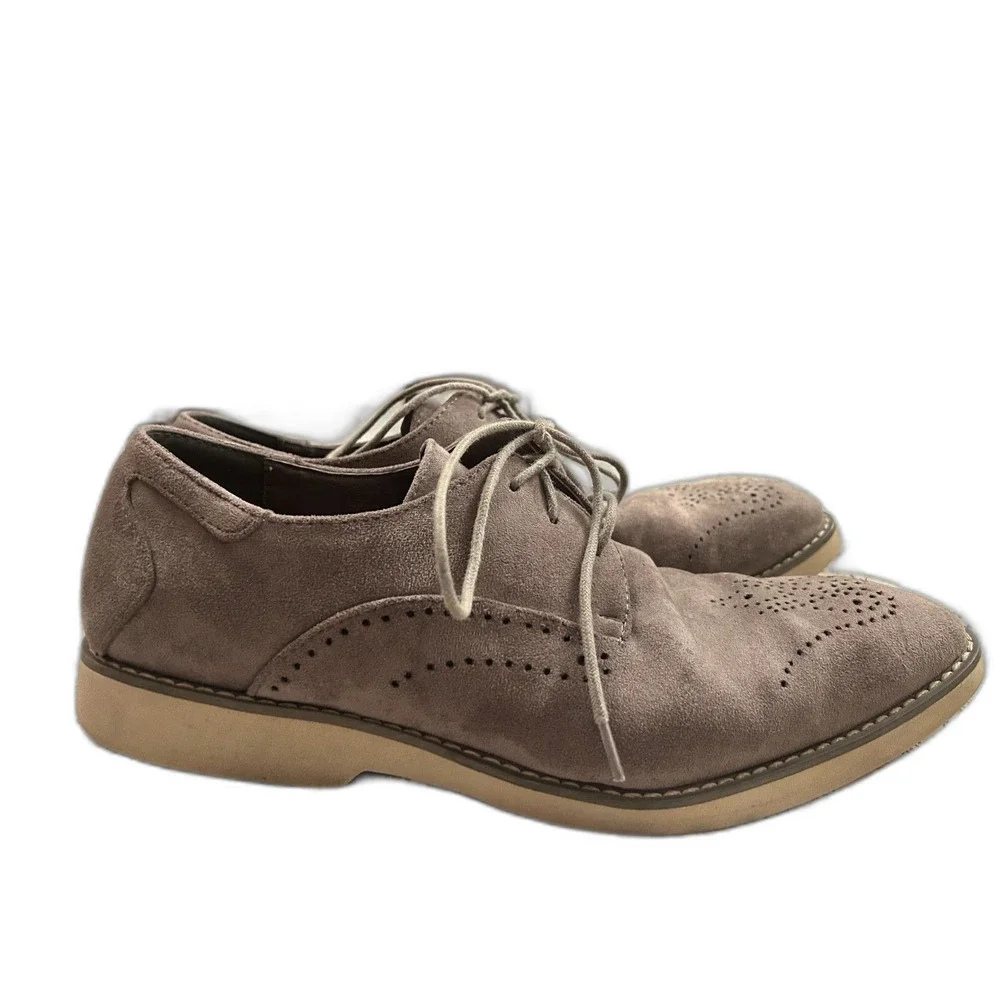 Steven Land Suede Oxford Shoes Men’s 9.5 Taupe Gray Brogue Lace Business Casual
